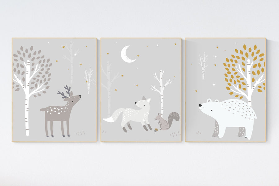 Nursery decor woodland animals, gender neutral nursery, Woodland Nursery Wall Art, Woodland animal prints, forest, animal nursery wall decor