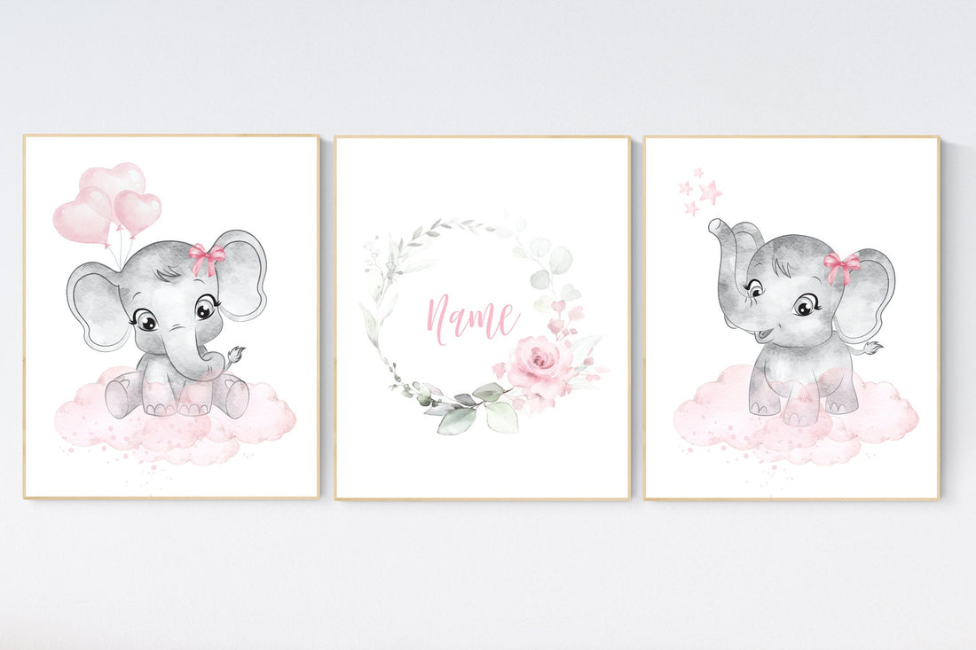 Nursery decor girl elephant, nursery decor girl flower, nursery decor girl floral, Boho baby room, pink nursery decor, flower baby room