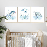 Ocean nursery decor, Nautical nursery print set, under the sea nursery, gender neutral nursery, ocean, nautical, Under the sea wall art