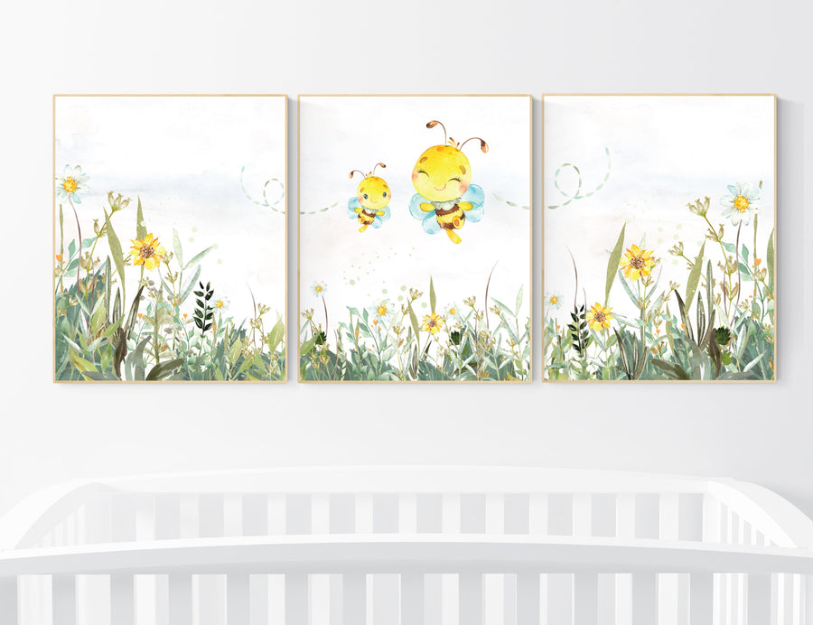 nursery decor neutral, gender neutral nursery decor, bee nursery decor, bee nursery prints, nursery wall art prints, yellow nursery art