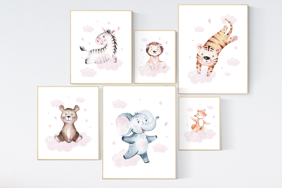 Animal nursery decor, animals prints, woodland themed nursery, girl nursery wall decor, nursery art woodland, safari animals nursery