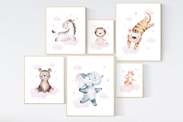 Animal nursery decor, animals prints, woodland themed nursery, girl nursery wall decor, nursery art woodland, safari animals nursery