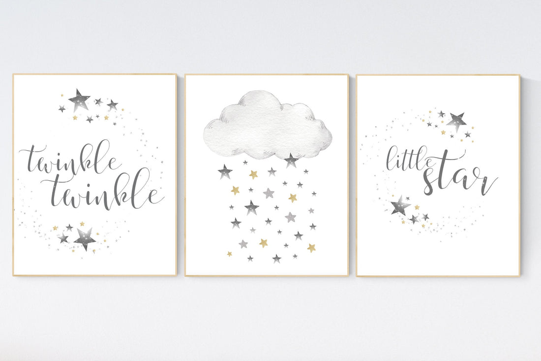 Nursery wall art grey, gray gold nursery, twinkle twinkle little star, nursery decor neutral, baby room decor gender neutral, grey gold