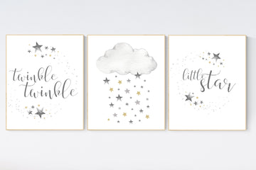 Nursery wall art grey, gray gold nursery, twinkle twinkle little star, nursery decor neutral, baby room decor gender neutral, grey gold