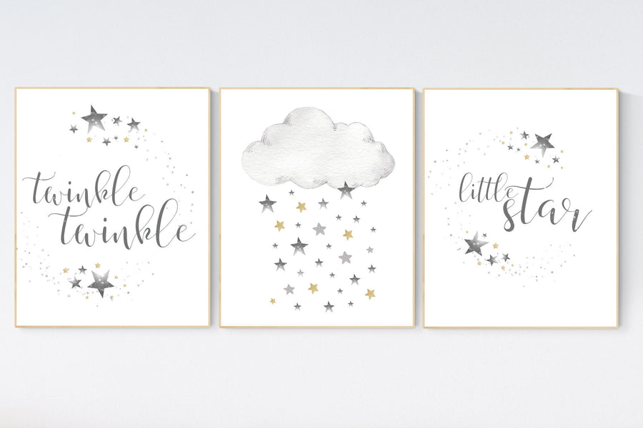 Nursery wall art grey, gray gold nursery, twinkle twinkle little star, nursery decor neutral, baby room decor gender neutral, grey gold
