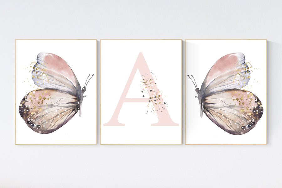 Nursery decor girl butterfly, blush, blush gold, Butterfly Nursery Art, girls room, butterfly prints, Butterfly Art, blush pink and gold