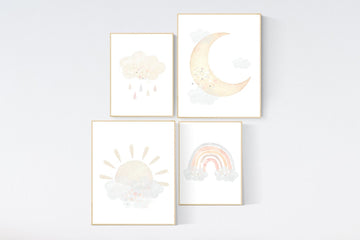 Nursery decor rainbow, neutral Rainbow Wall Art, rainbow Print Set, Cloud Rainbow Sun, Rainbow Wall Art, gender neutral, Watercolor Rainbow