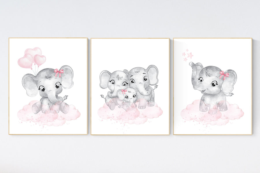 Nursery decor girl pink and gray, Elephant nursery wall art, girl nursery ideas, pink grey nursery wall decor, nursery prints girl