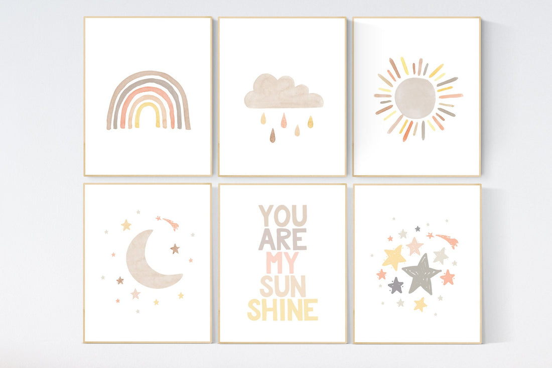 Gender neutral, nursery decor rainbow, gender neutral, you are my sunshine, stars, rainbow, cloud, nursery wall art neutral, nursery prints