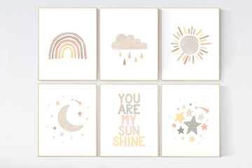 Gender neutral, nursery decor rainbow, gender neutral, you are my sunshine, stars, rainbow, cloud, nursery wall art neutral, nursery prints