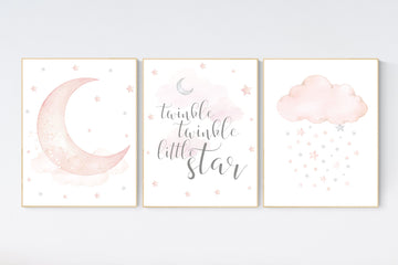 Nursery decor girl, Blush pink, cloud, stars, moon, blush nursery wall art, girls nursery wall decor, nursery prints girl, blush prints