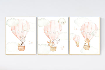 Hot air balloon nursery wall art, Nursery decor girl, hot air balloon nursery, peach nursery, nursery decor woodland animals, peach color