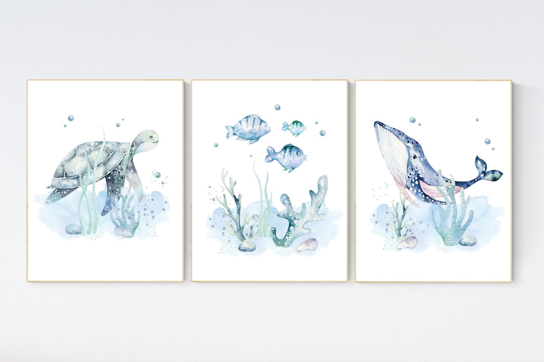 Ocean nursery decor, Nautical nursery print set, under the sea nursery, gender neutral nursery, ocean, nautical, Under the sea wall art