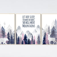 Nursery decor woodland, mountain wall art, tree nursery decor, adventure theme nursery, forest, navy, blush woodland animals, forest