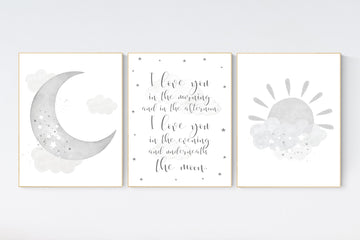 Nursery wall art grey, gray nursery, rainbow nursery, gender neutral nursery, i love you in the morning and in the afternoon, quote print