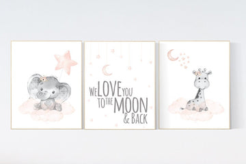 Nursery decor girl, blush pink, Animal nursery, nursery decor girl woodland animals, bear, elephant, giraffe, girl nursery ideas