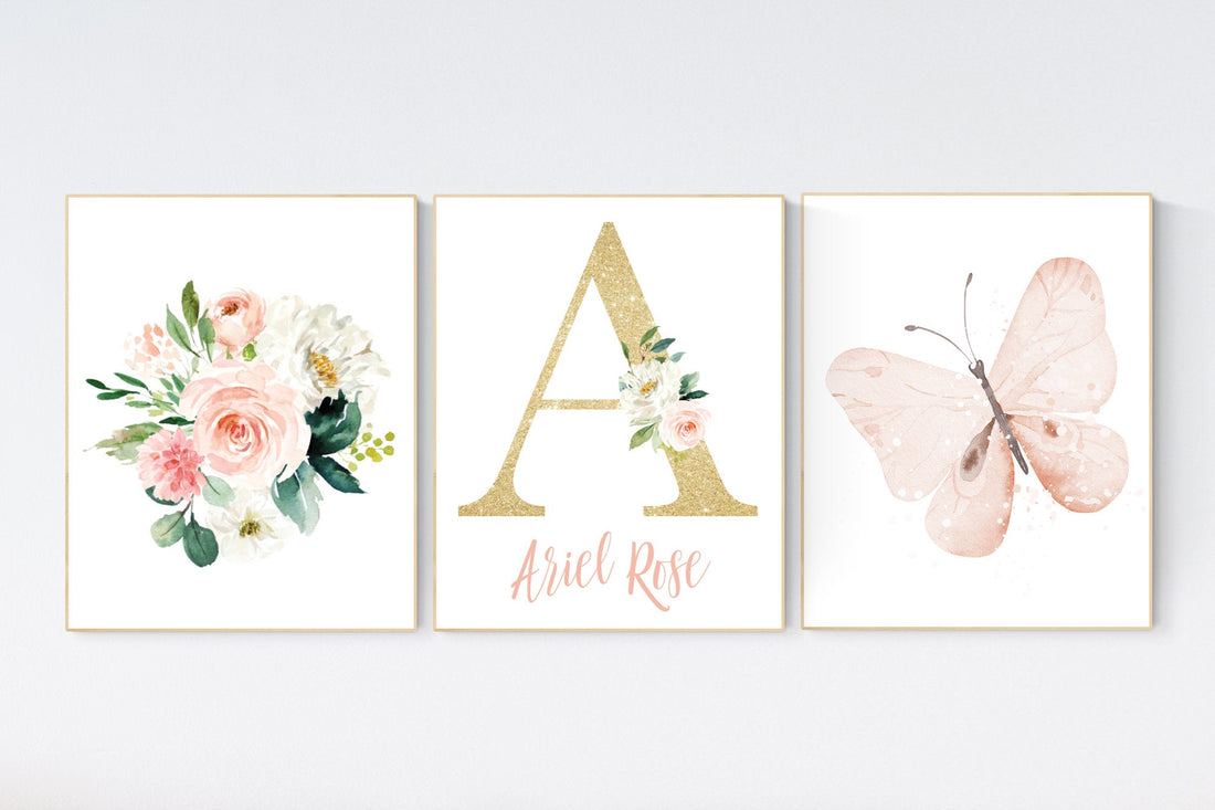 Nursery decor girl butterfly, peach, Butterfly Nursery Art, Girl Nursery Art, Butterfly Nursery Decor for Baby Girl, floral nursery