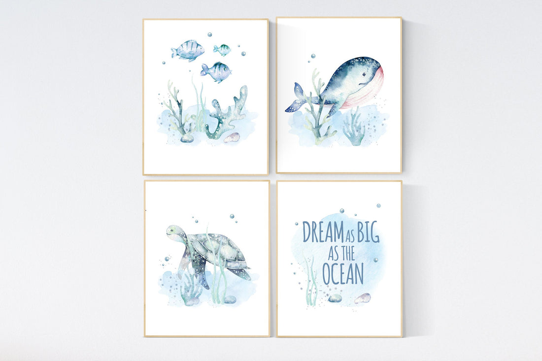 Whale nursery decor, nursery decor boy under the water, nursery decor boy nautical, nursery decor nautical, sea theme nursery decor, fish