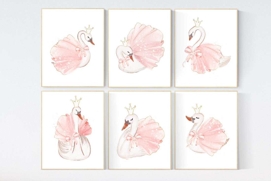Nursery decor girl swan, swan ballerina, princess, swan nursery wall art, blush nursery, swans, ballet, blush pink nursery decor