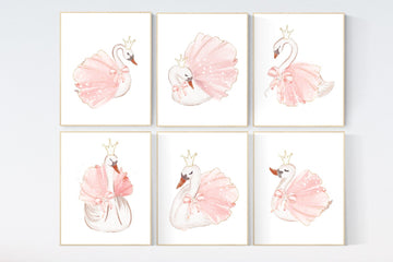 Nursery decor girl swan, swan ballerina, princess, swan nursery wall art, blush nursery, swans, ballet, blush pink nursery decor