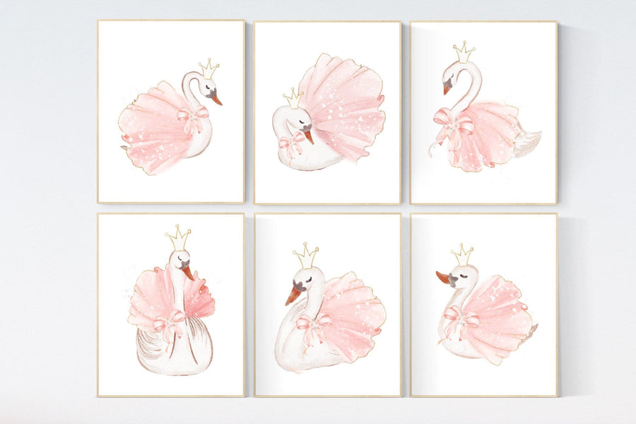 Nursery decor girl swan, swan ballerina, princess, swan nursery wall art, blush nursery, swans, ballet, blush pink nursery decor