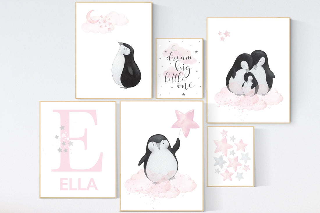 Nursery decor girl penguin, pink nursery, penguins, penguin nursery, nursery wall art, girl&