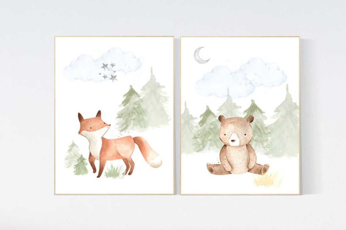 CANVAS LISTING: Woodland nursery decor, nursery wall art woodland animals, forest animal prints, gender neutral nursery art