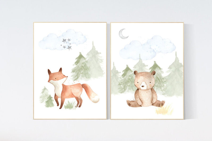 CANVAS LISTING: Woodland nursery decor, nursery wall art woodland animals, forest animal prints, gender neutral nursery art