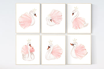 Nursery decor girl swan, swan ballerina, princess, swan nursery wall art, blush nursery, swans, ballet, blush pink nursery decor