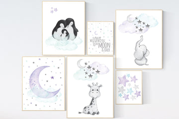 Purple mint nursery wall art, Nursery decor girl purple, purple nursery, lilac nursery print, lavender, purple teal, baby girl nursery, aqua