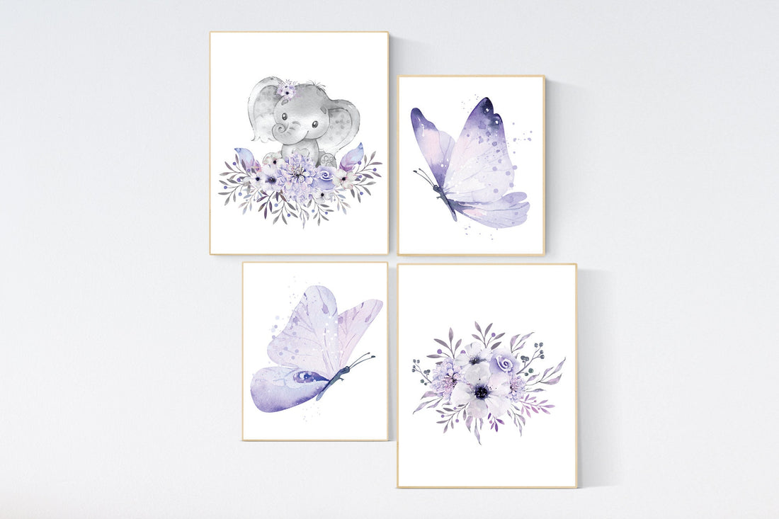 Nursery decor girl butterfly, nursery decor girl boho, nursery wall art purple, lilac, lavender, Butterfly Nursery Art, floral, flower