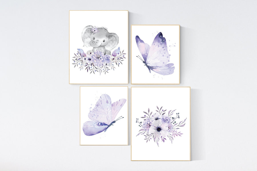 Nursery decor girl butterfly, nursery decor girl boho, nursery wall art purple, lilac, lavender, Butterfly Nursery Art, floral, flower