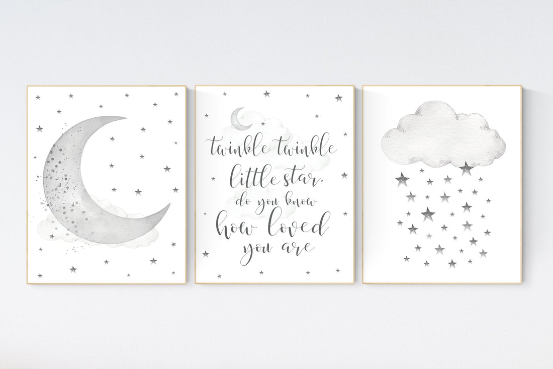 Twinkle twinkle little star, cloud nursery decor, Nursery decor neutral, moon and stars nursery, gray nursery, gender neutral, grey nursery