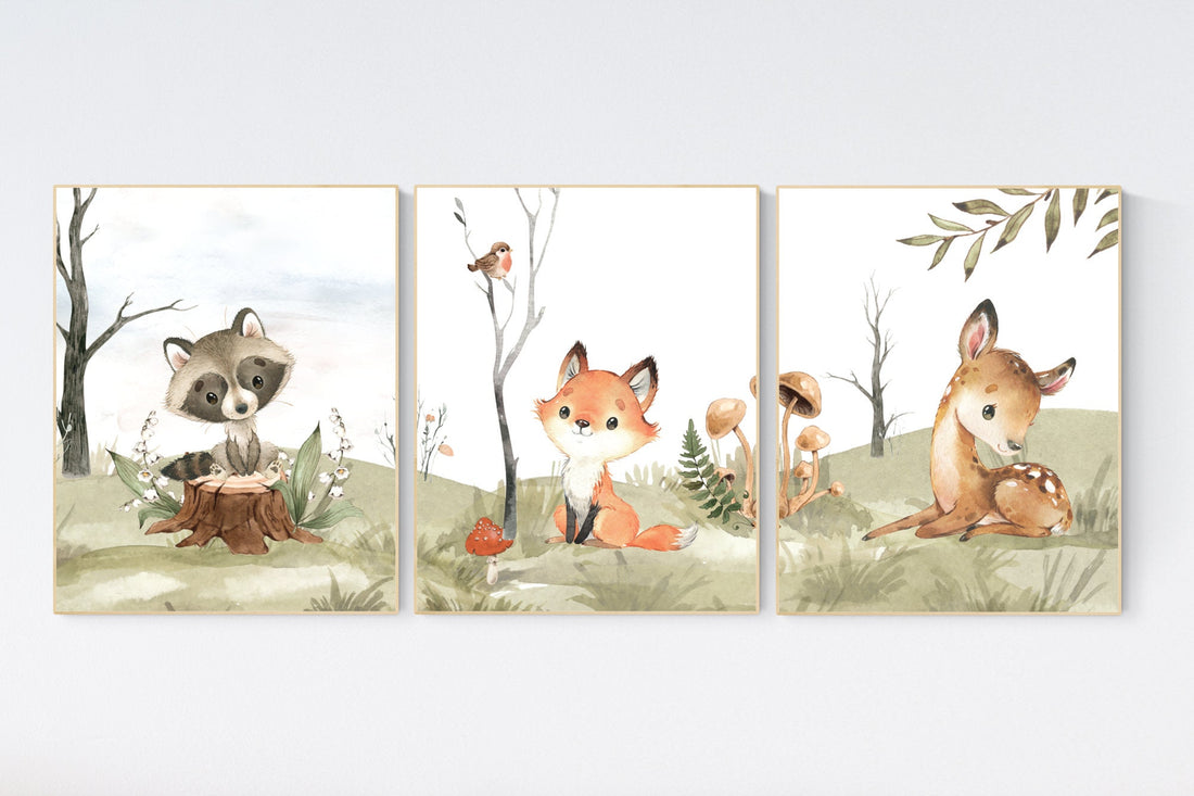 Animal nursery decor, woodland nursery prints, jungle animals, gender neutral nursery, Woodland Nursery, animal prints, fox, deer, raccoon