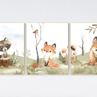 Animal nursery decor, woodland nursery prints, jungle animals, gender neutral nursery, Woodland Nursery, animal prints, fox, deer, raccoon