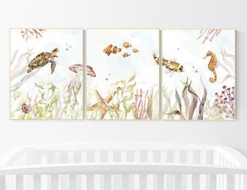 Under the sea wall art, Ocean nursery decor, Nautical nursery print set, under the sea nursery, gender neutral nursery, ocean, nautical