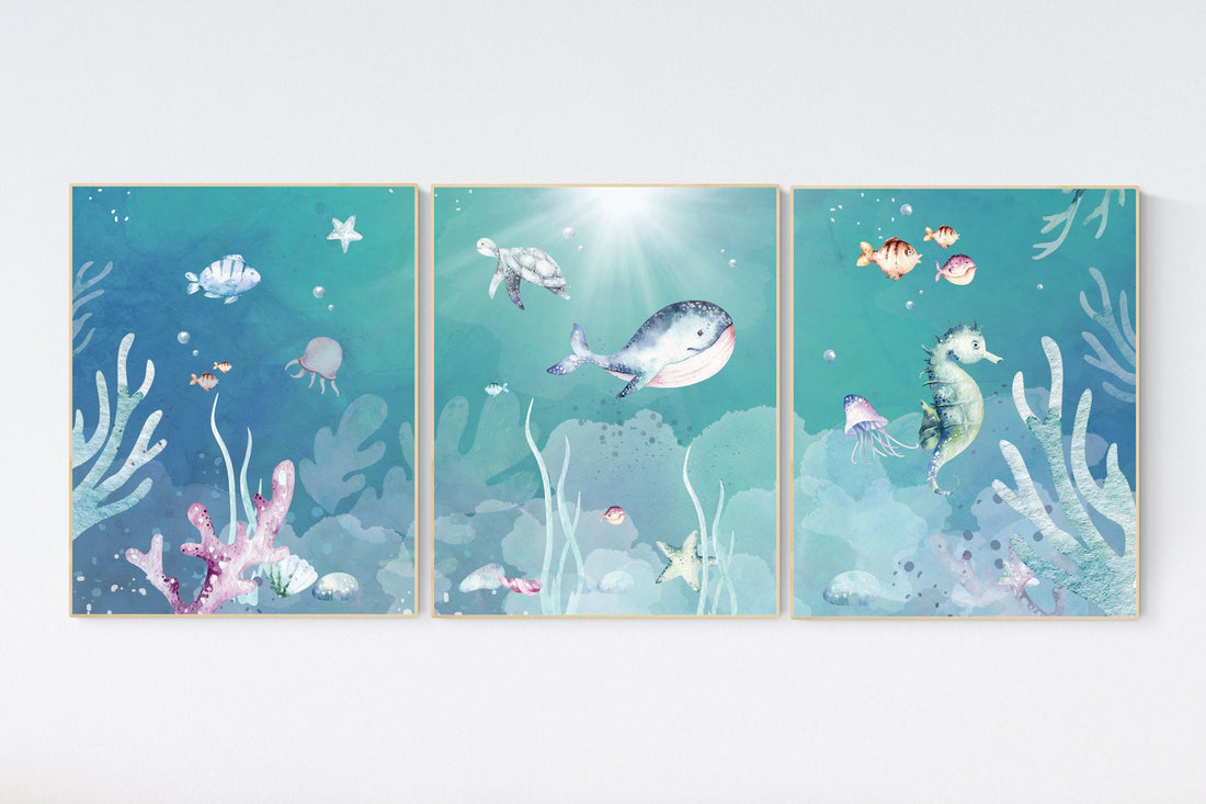 Under the sea wall art, Ocean nursery decor, Nautical nursery print set, under the sea nursery, gender neutral nursery, ocean, nautical