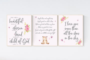 Nursery wall art girl, pink nursery, quote prints, woodland animals, pink nursery wall art, girl nursery decor, nursery quotes
