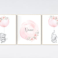 Elephant nursery, Nursery decor girl flower, blush nursery, blush pink, floral nursery, girl nursery name, nursery decor ideas, animal