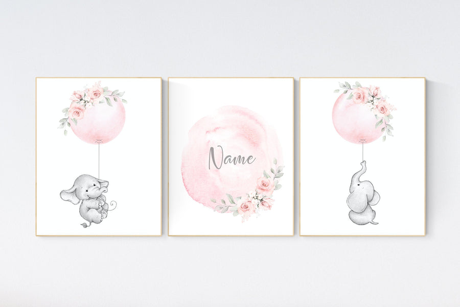 Elephant nursery, Nursery decor girl flower, blush nursery, blush pink, floral nursery, girl nursery name, nursery decor ideas, animal