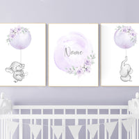 Girl nursery decor lavender, elephant nursery, name nursery girl, purple nursery decor, girl nursery decor flower, floral nursery