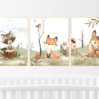 Animal nursery decor, woodland nursery prints, jungle animals, gender neutral nursery, Woodland Nursery, animal prints, fox, deer, raccoon