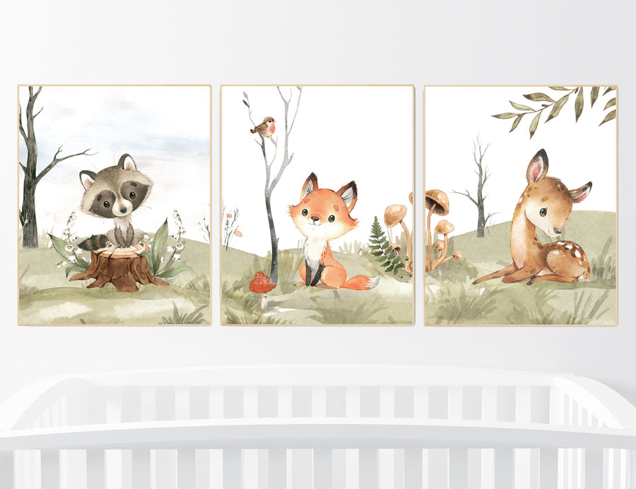 Animal nursery decor, woodland nursery prints, jungle animals, gender neutral nursery, Woodland Nursery, animal prints, fox, deer, raccoon