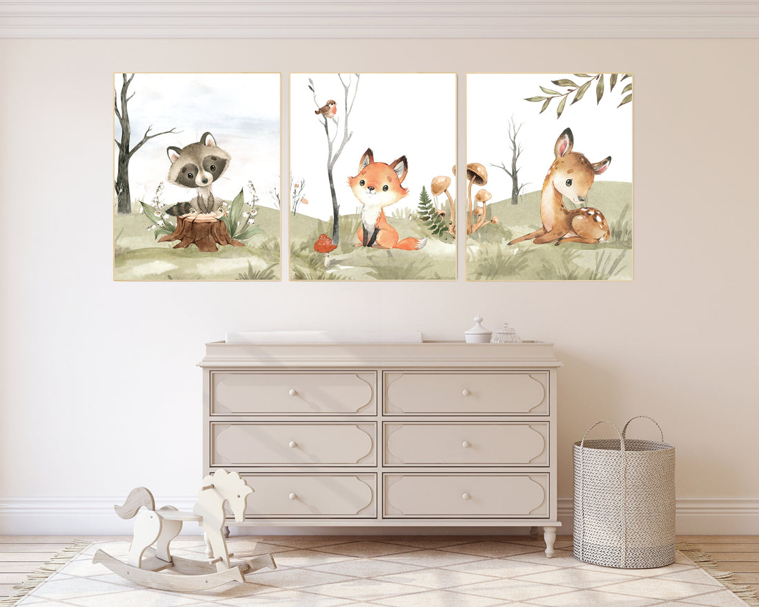 Animal nursery decor, woodland nursery prints, jungle animals, gender neutral nursery, Woodland Nursery, animal prints, fox, deer, raccoon