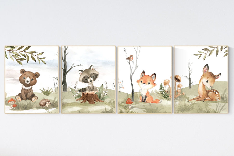 Nursery decor woodland, jungle animals, gender neutral nursery, Woodland Nursery Wall Art, Woodland Print Set, animal prints,