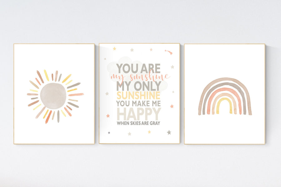 Nursery decor rainbow, neutral Rainbow Wall Art, rainbow Print Set, Cloud Rainbow Sun, Rainbow Wall Art, gender neutral, Watercolor Rainbow