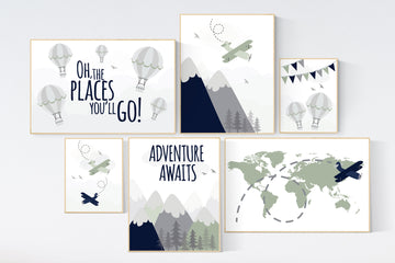 Adventure nursery decor, nursery decor boy adventure, nursery decor boy airplane, world map nursery, adventure awaits, oh the places