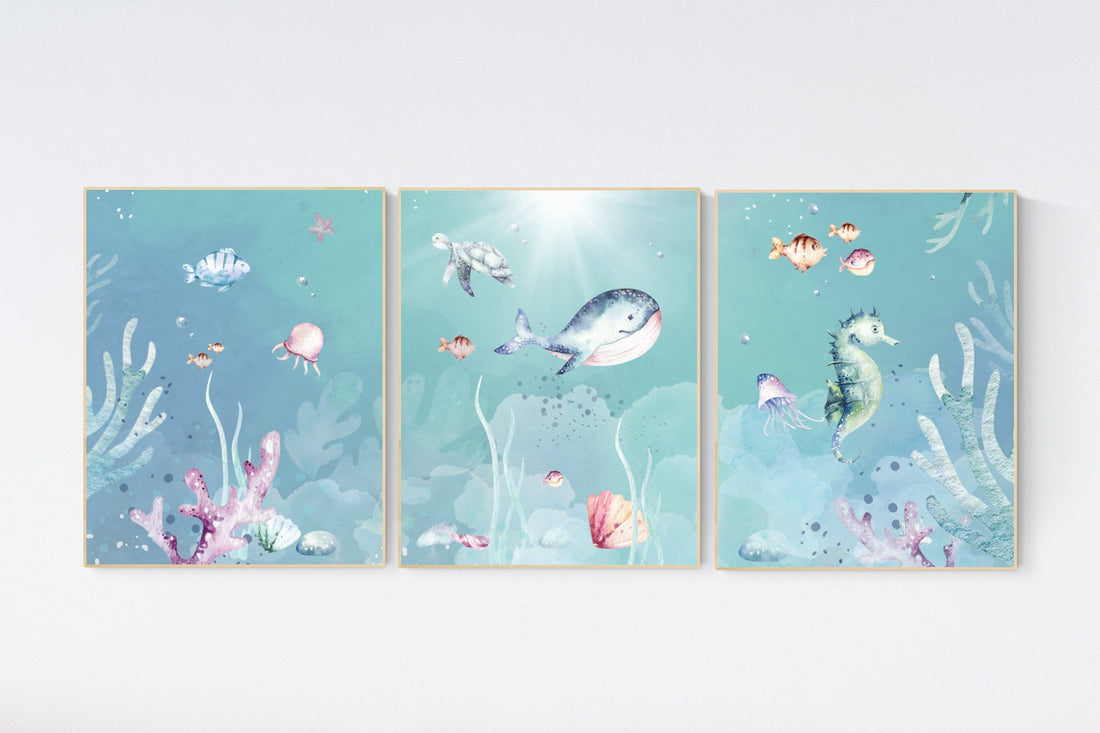 Under the sea wall art, Ocean nursery decor, Nautical nursery print set, under the sea nursery, gender neutral nursery, ocean, nautical