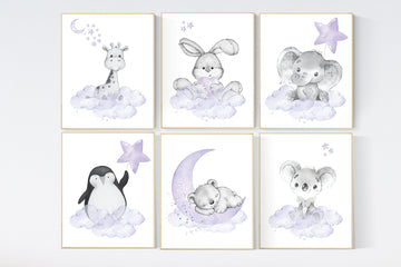 Purple nursery, animal prints, Nursery decor girl lavender, girl nursery wall art, animal nursery, nursery prints animals, baby room decor