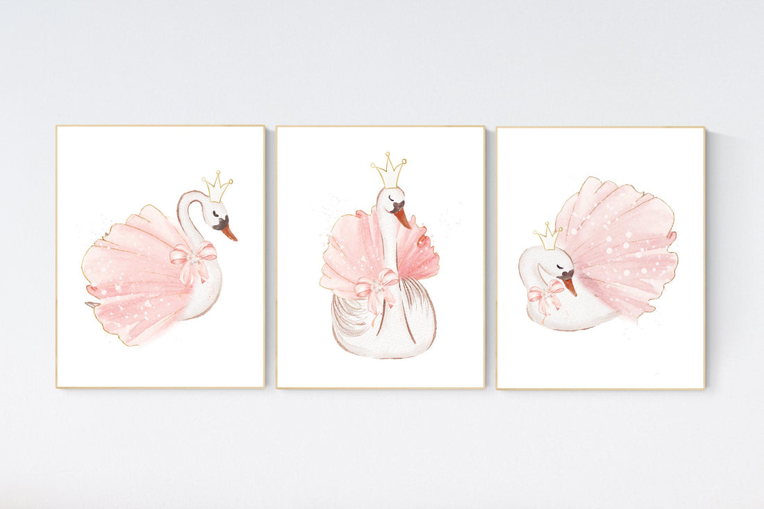Swan nursery wall art, Nursery decor girl blush pink, blush nursery, floral nursery, swan wall prints, flower nursery, swan nursery prints